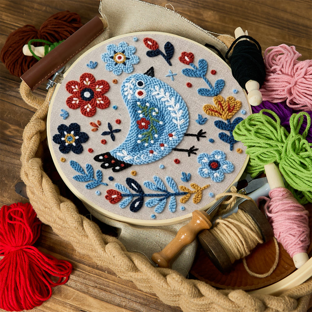 Volkskunst-Punch-Needle-Set „Blauer Vogel zwischen Blüten“ – Exquisite Heimdekoration | Ideal für Anfänger - image 11