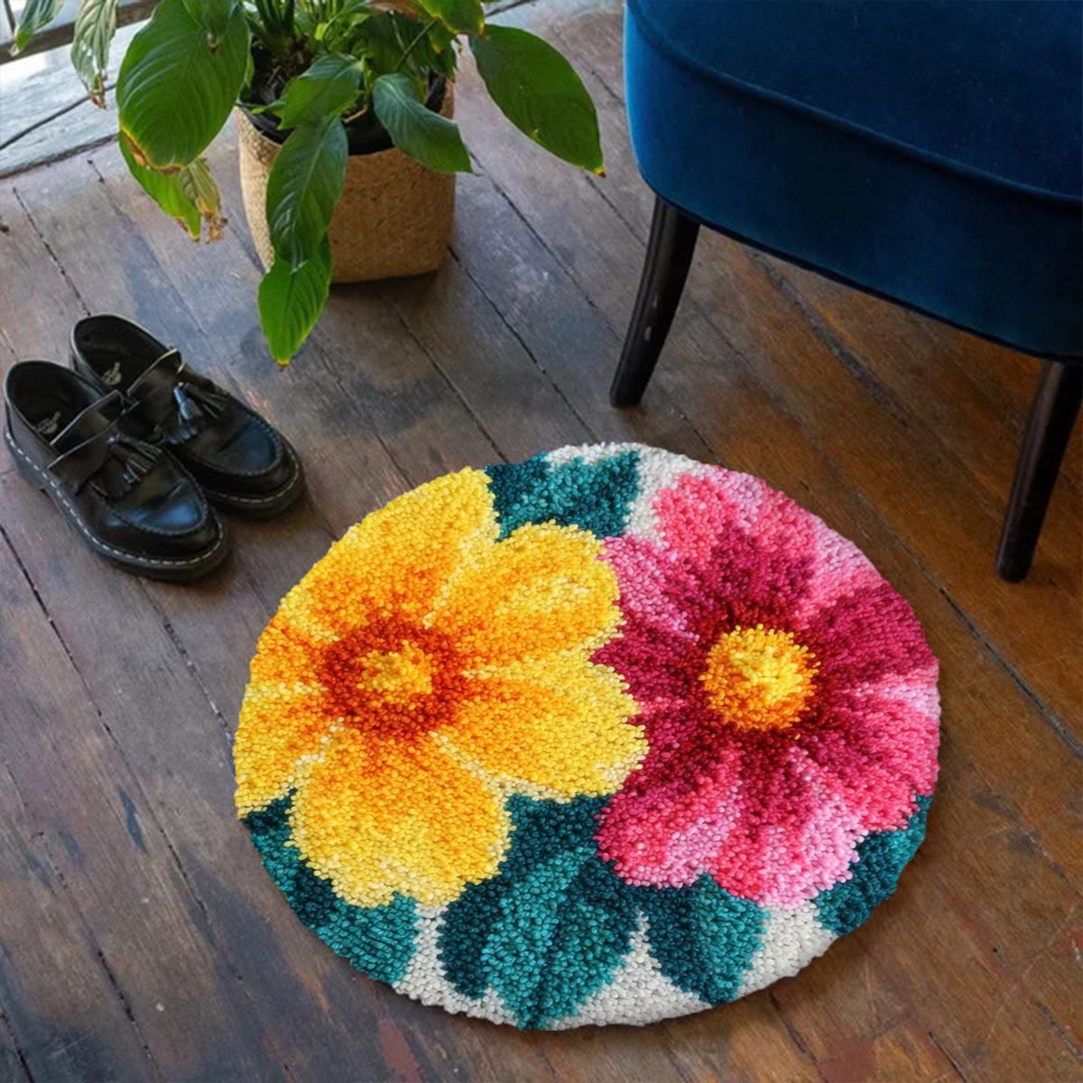 Rubbyoo Knüpfteppich-Set – Leuchtende Blumen | Bunte Fußmatte | Ästhetische Raumdekoration - image 3