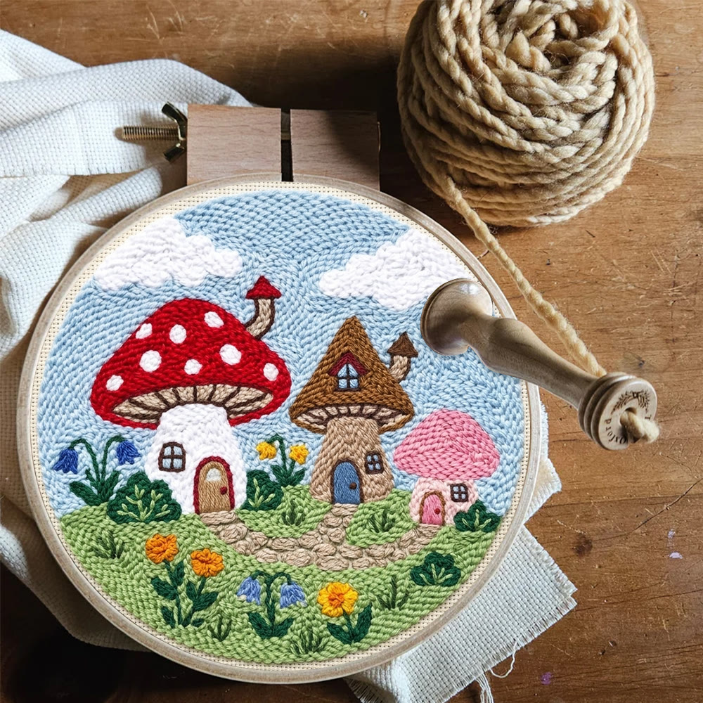 Punch-Needle-Set „Pilzhaus-Paradies“ – Märchenhaftes Muster | Perfektes Nähset als Geschenk für Sie - image 6