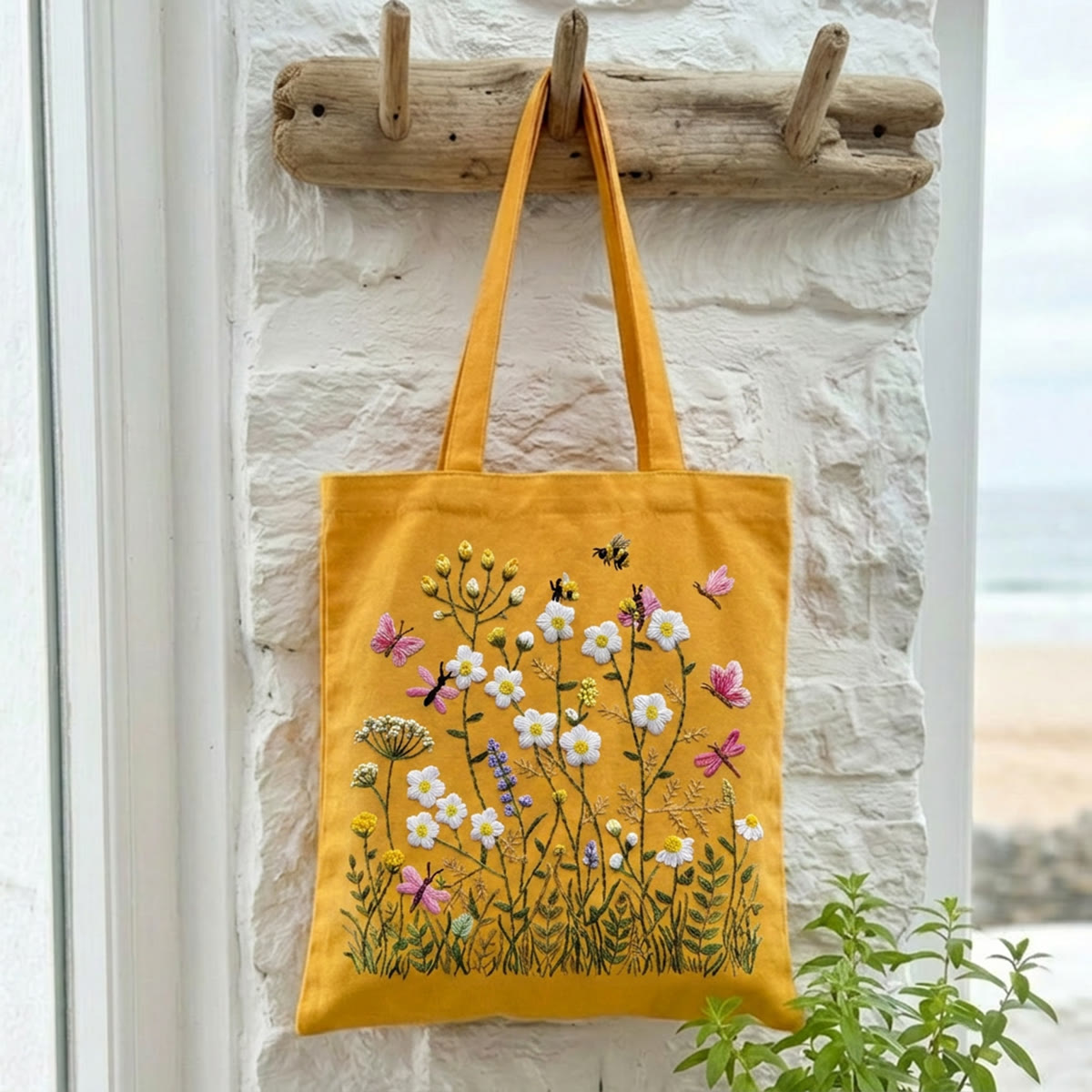 Rubbyoo Stickset für Tragetaschen – Bezaubernde Blumen | Handarbeit für Anfänger | Wiederverwendbare Schultertasche - 9,8" × 11,8" - Gelb - image 4