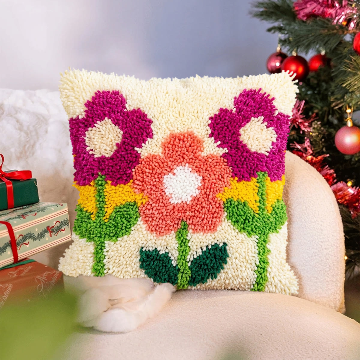 Rubbyoo Knüpfkissen-Set – Bunte Blumen | Lebendiges Garnprojekt | Hübsche Wohnzimmerdekoration - image 6