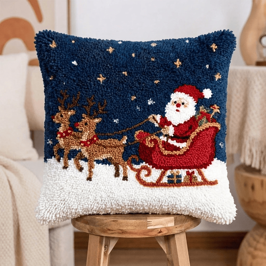 Rubbyoo Knüpfkissen-Set – Weihnachtsmann und Rentierschlitten | Gemütliche Weihnachtszimmergestaltung | Festlicher Kissenbezug als Geschenk - image 6