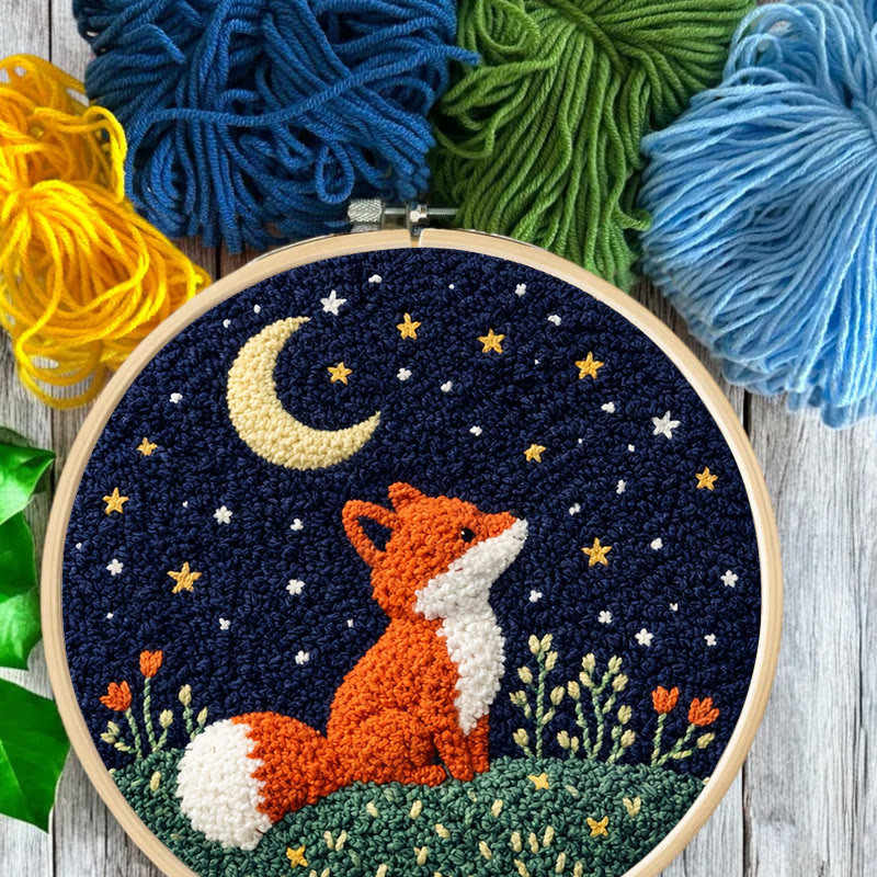 Sternennacht-Fuchs-Punch-Needle-Set – Verspielte Dekoration mit Naturmotiven | Bezauberndes Geschenk für Tierliebhaber - image 7