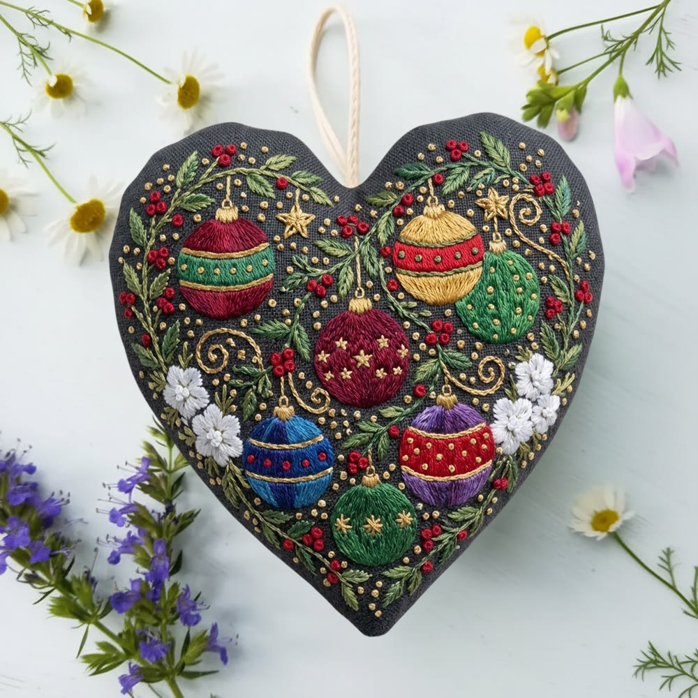 Rubbyoo Herz-Stickset – Fröhliche Weihnachtsglocken | Rustikale Weihnachtsdeko im Landhausstil | Handgefertigter Weihnachtsbaumschmuck - image 4