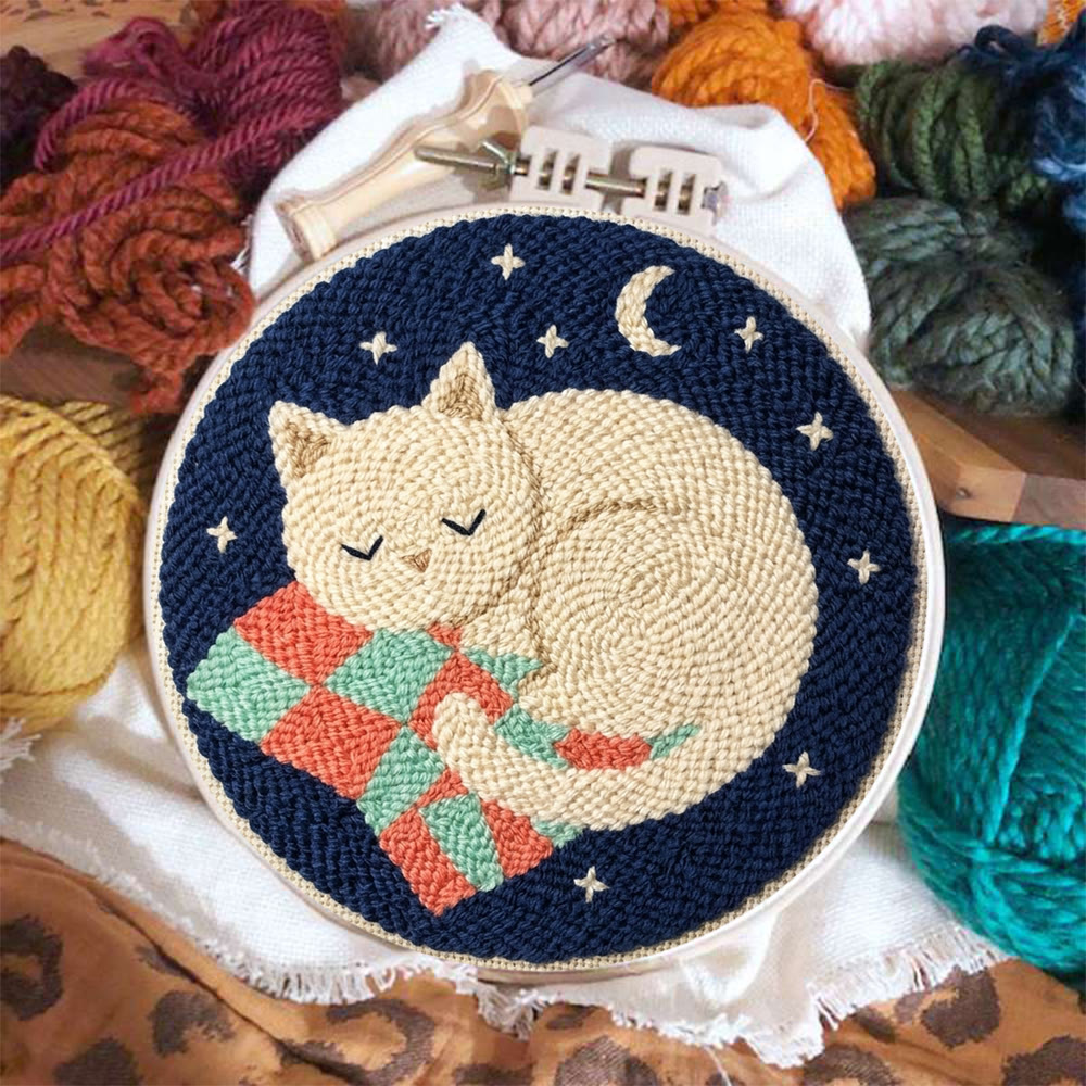 „Schlafende Katze“ Punch Needle Set – Alles in einem DIY-Bastelset | Hübsches Geschenk für Freunde - image 5