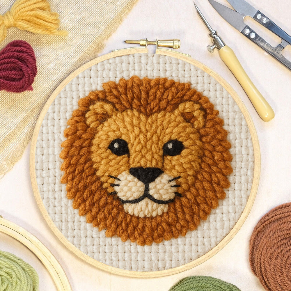 Niedliches Löwen-Punch-Needle-Set – Handgefertigtes Tier-Garn-Bastelset | DIY-Geschenk für Kinder - image 5