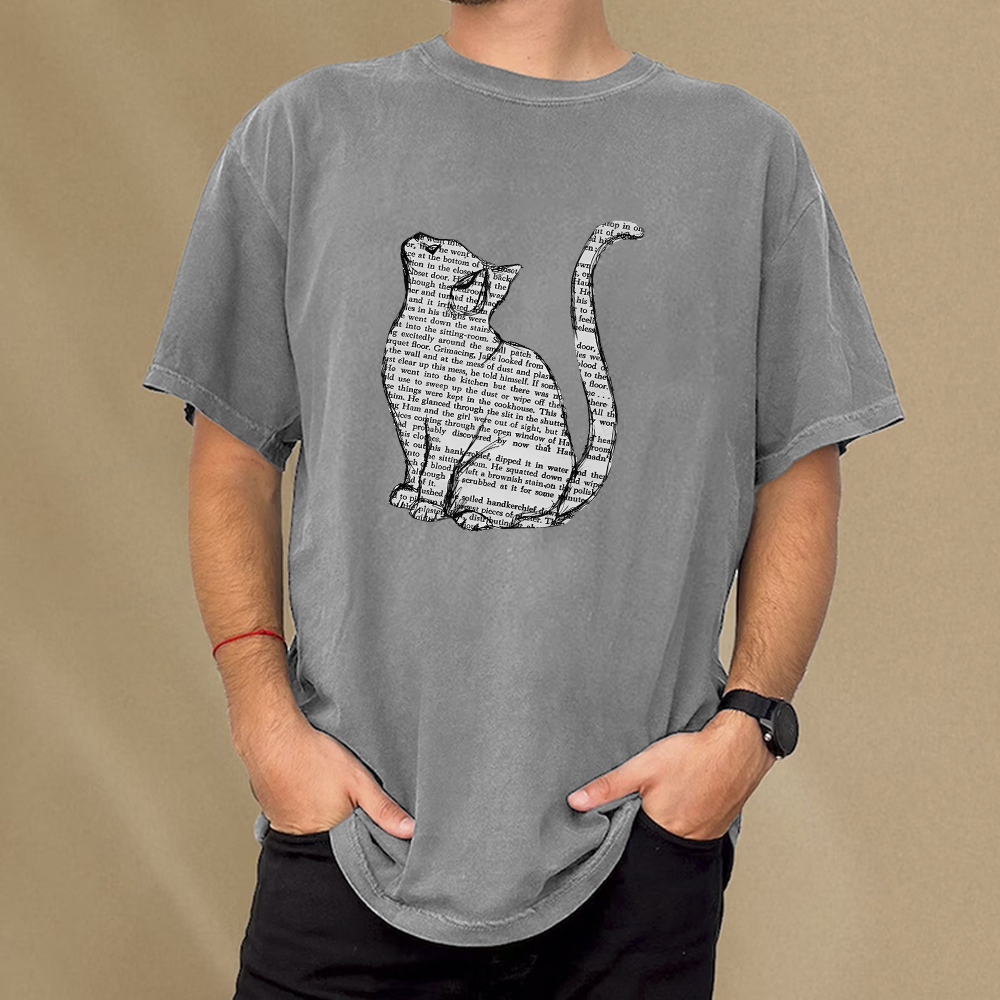 Pagewings Lots Of Books And Cute Cats Unisex Washed T-shirt