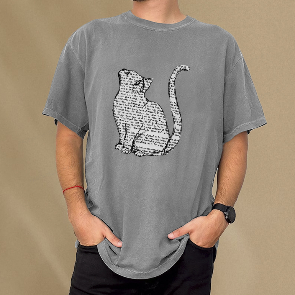 Pagewings Lots Of Books And Cute Cats Unisex Washed T-shirt