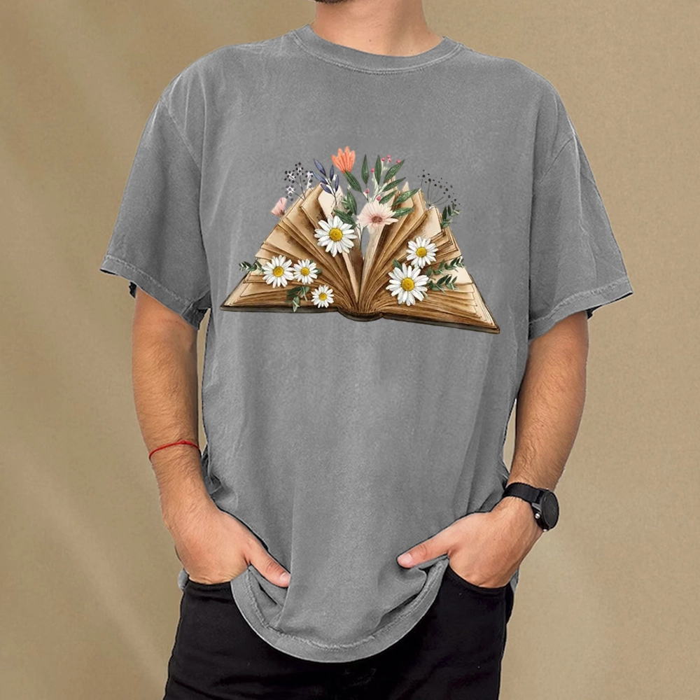 Pagewings Reading Flower Book Unisex Washed T-shirt