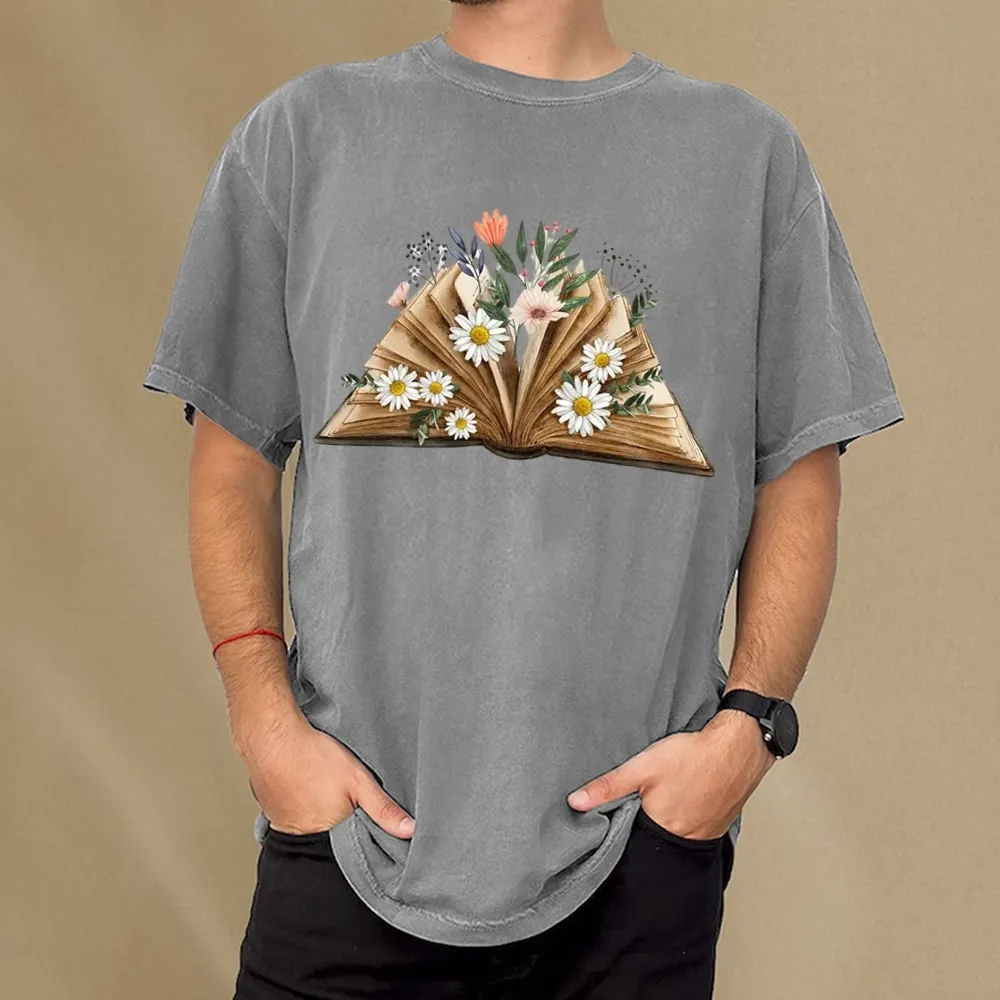 Pagewings Reading Flower Book Unisex Washed T-shirt