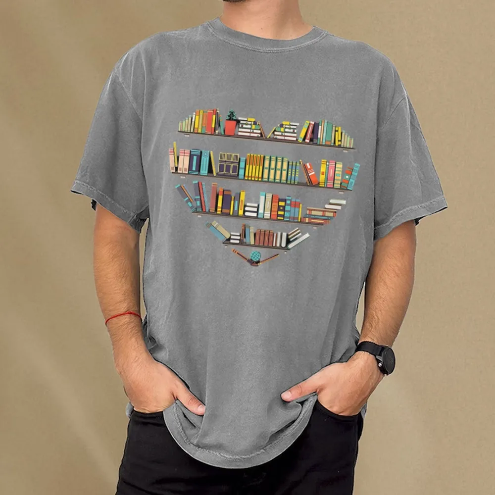 Pagewings Heart Bookshelves Unisex Washed T-shirt