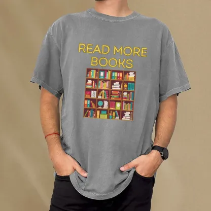 Pagewings Read More Books Bookshelves Unisex Washed T-shirt