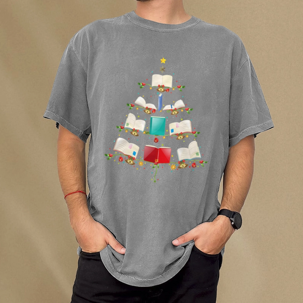 Pagewings Book Christmas Tree Unisex Washed T-shirt