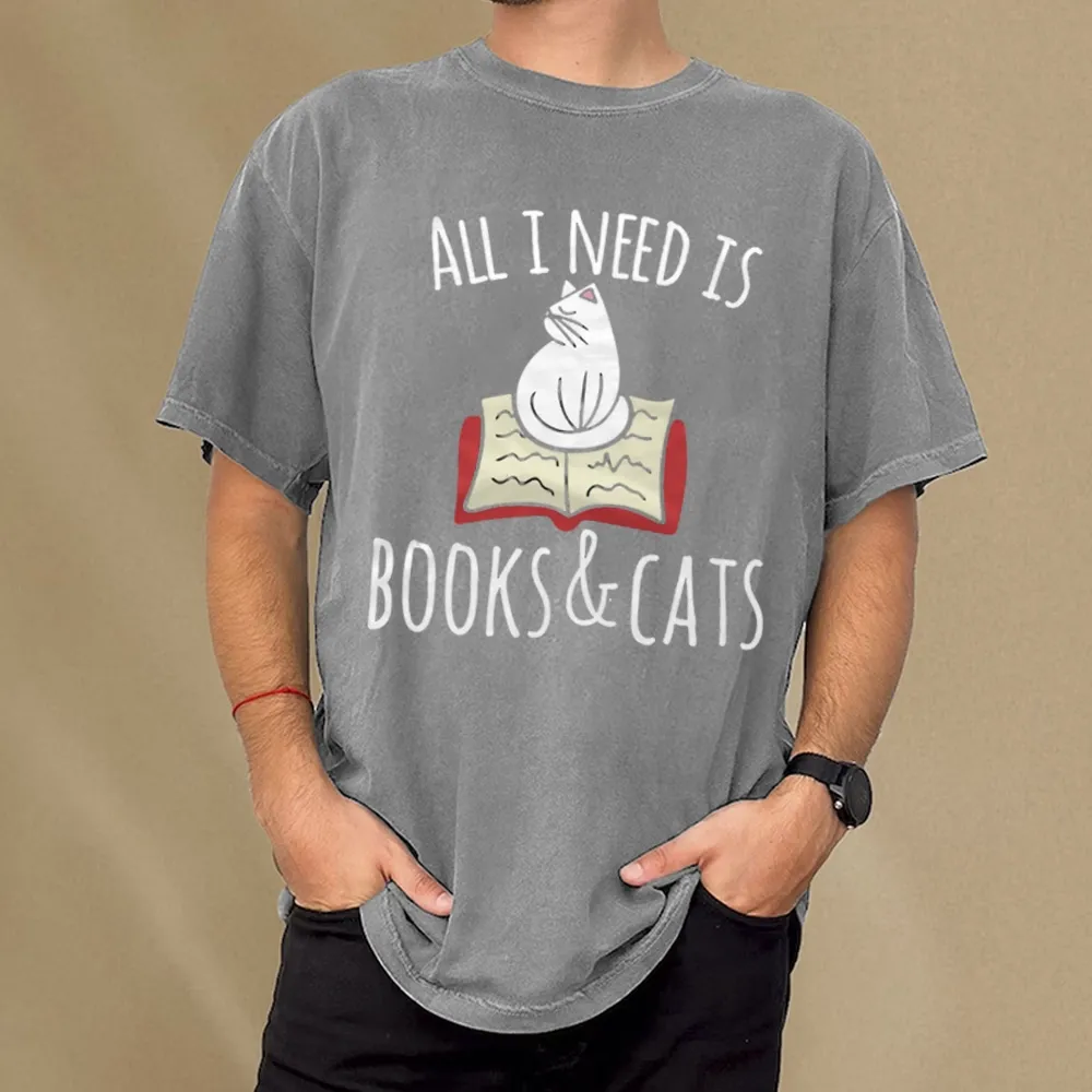 Pagewings All I Need Is Book & Cat Unisex Washed T-shirt