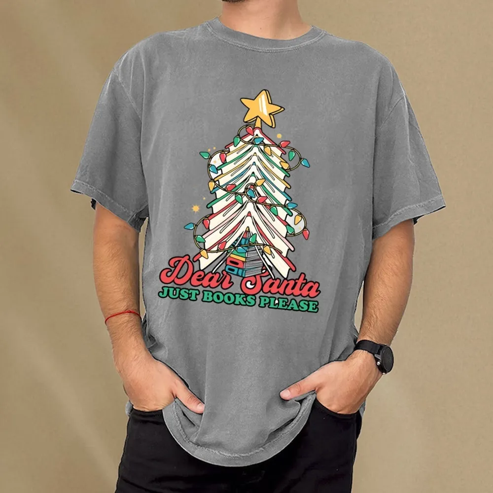 Pagewings Christmas Dear Santa Just Books Please Unisex Washed T-shirt