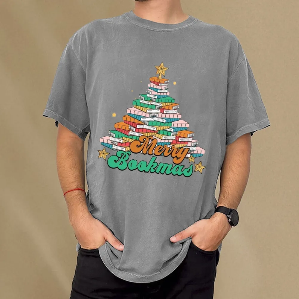 Pagewings Christmas Merry Bookmas Unisex Washed T-shirt