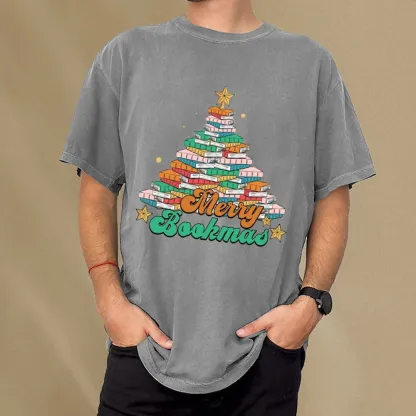Pagewings Christmas Merry Bookmas Unisex Washed T-shirt