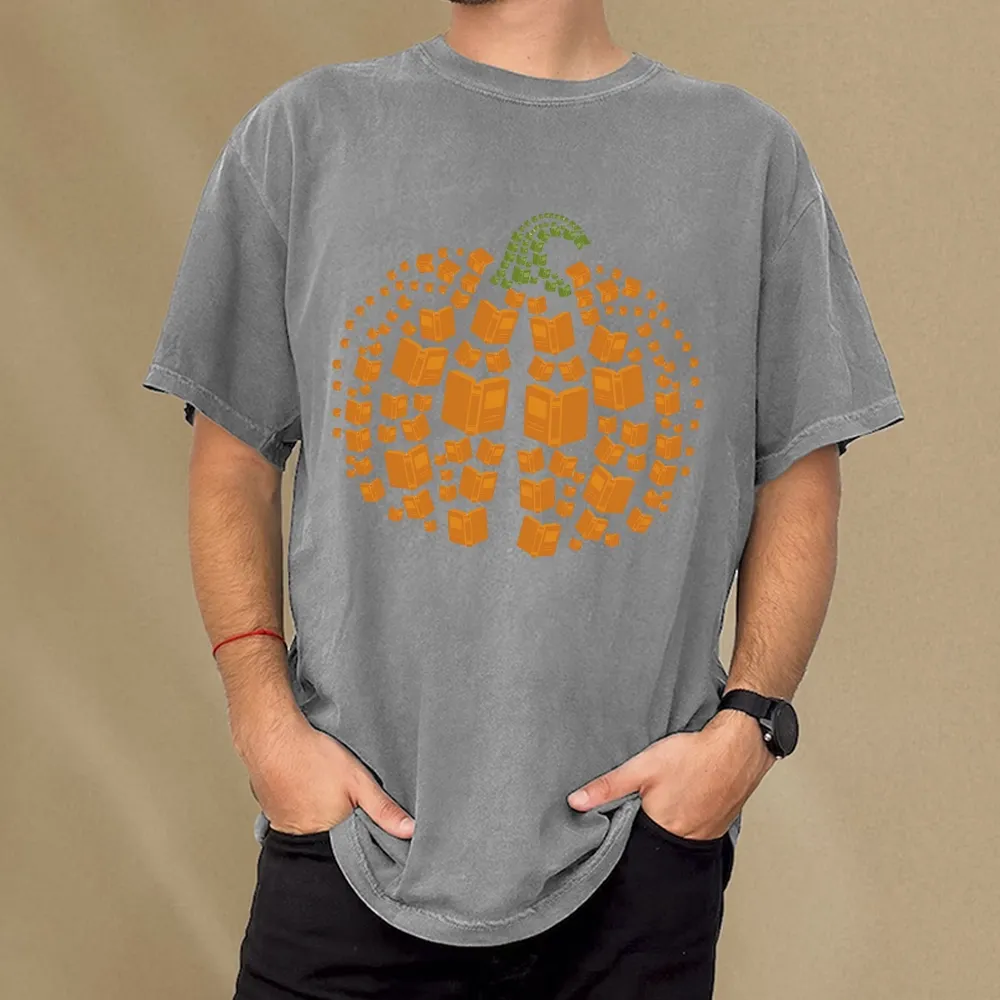 Pagewings Thanksgiving Book Pumpkin Unisex Washed T-shirt
