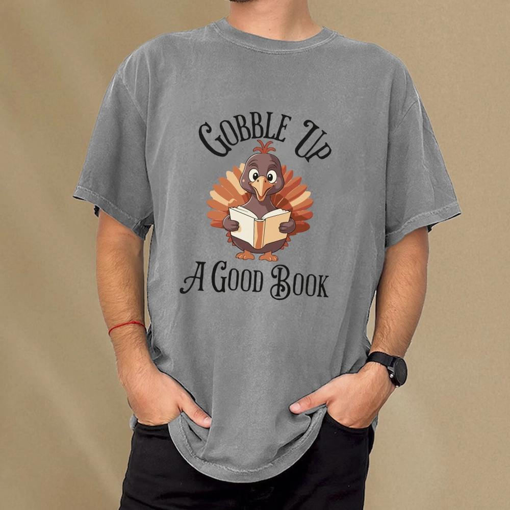 Pagewings Thanksgiving A Good Book Unisex Washed T-shirt