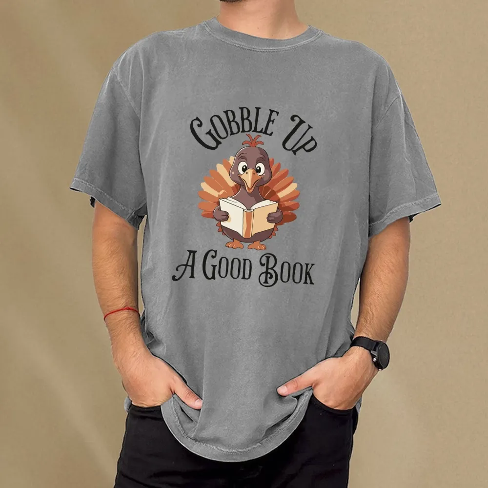 Pagewings Thanksgiving A Good Book Unisex Washed T-shirt