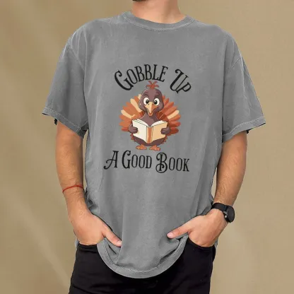 Pagewings Thanksgiving A Good Book Unisex Washed T-shirt