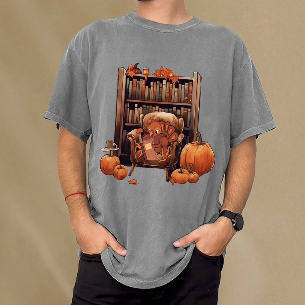 Pagewings Thanksgiving Turkey Reading Unisex Washed T-shirt