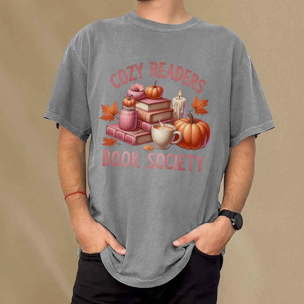 Pagewings Thanksgiving Cozy Readers Book Society Unisex Washed T-shirt