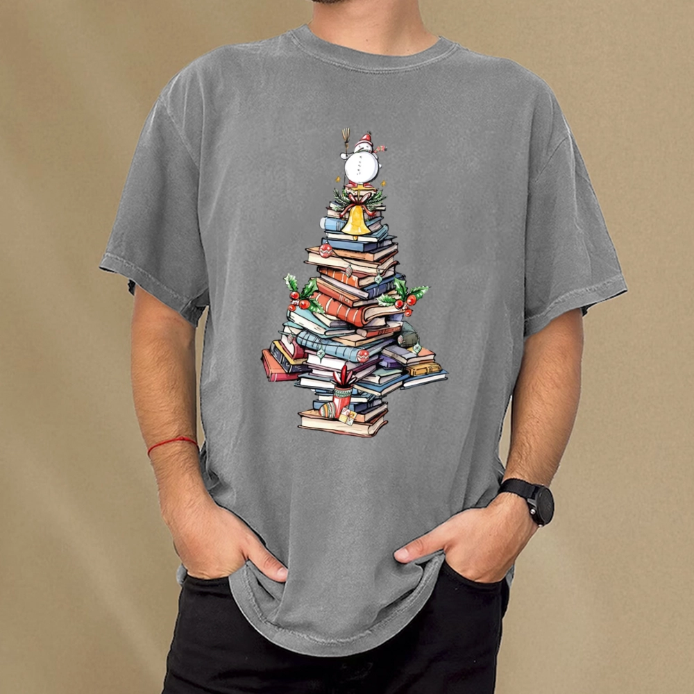Pagewings Book Christmas Tree Unisex Washed T-shirt