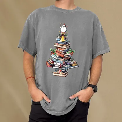 Pagewings Book Christmas Tree Unisex Washed T-shirt