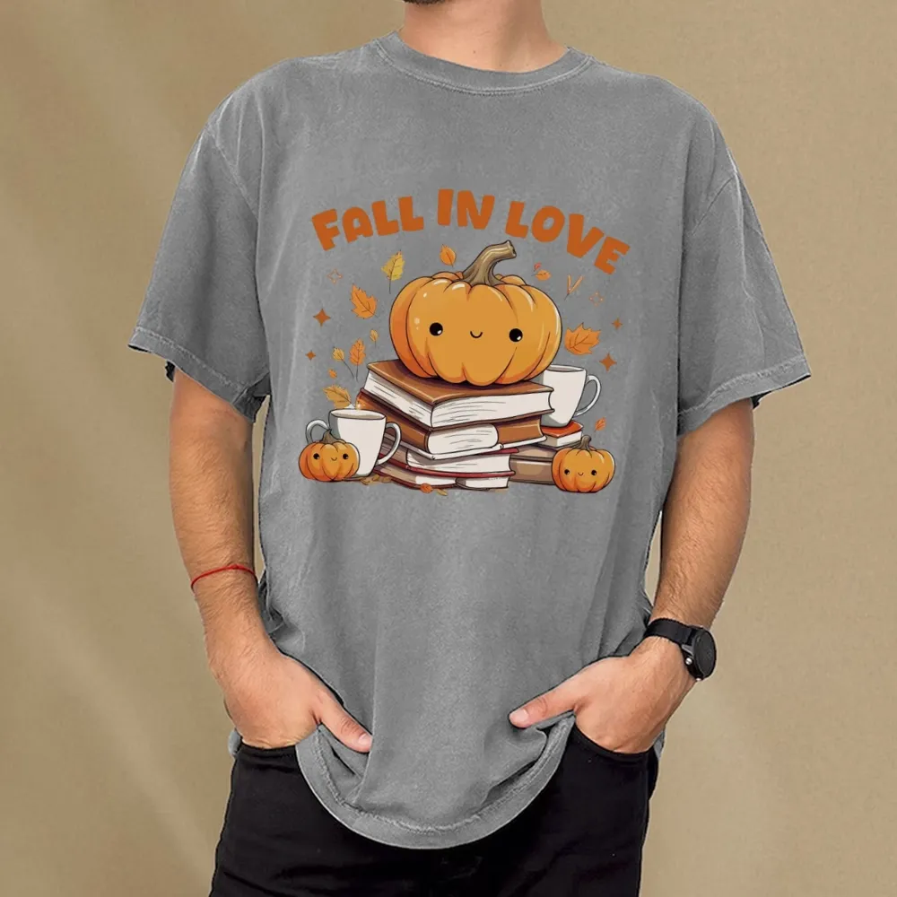 Pagewings Thanksgiving Fall in Love with Reading Unisex Washed T-shirt