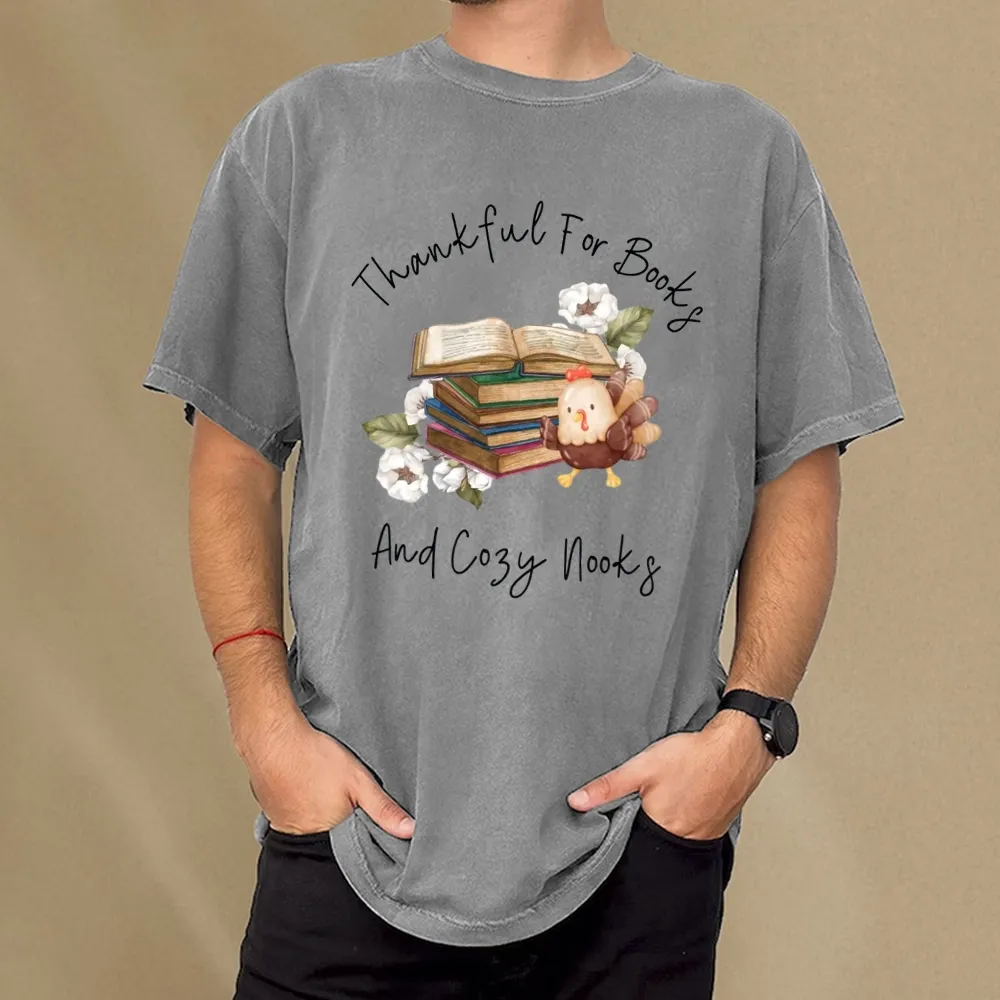 Pagewings Thankful For Books And Cozy Nooks Unisex Washed T-shirt