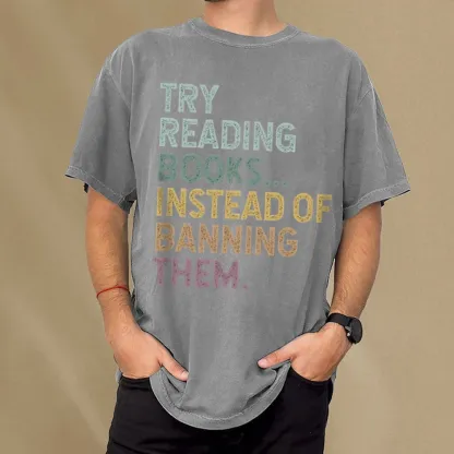 Pagewings Try Reading Books Unisex Washed T-shirt