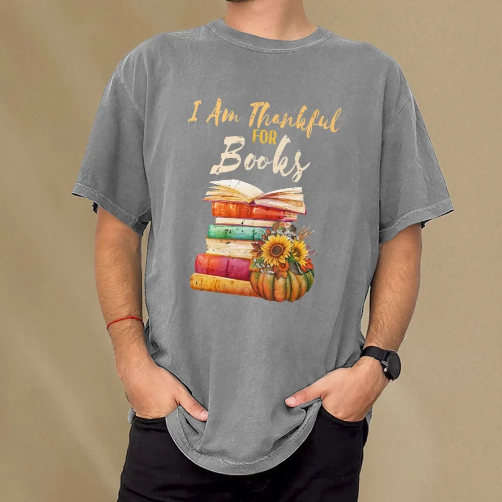 Pagewings Thanksgiving I‘m Thankful For Books Unisex Washed T-shirt