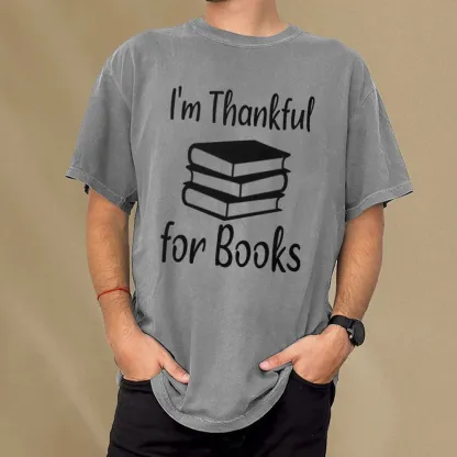 Pagewings Thanksgiving I Am Thankful For Books Unisex Washed T-shirt