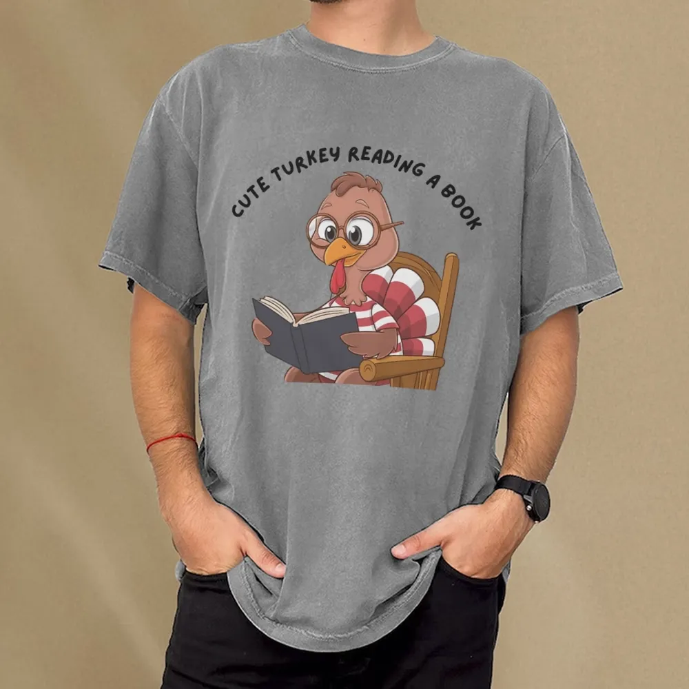 Pagewings Thanksgiving Turkey Reading A Book Unisex Washed T-shirt