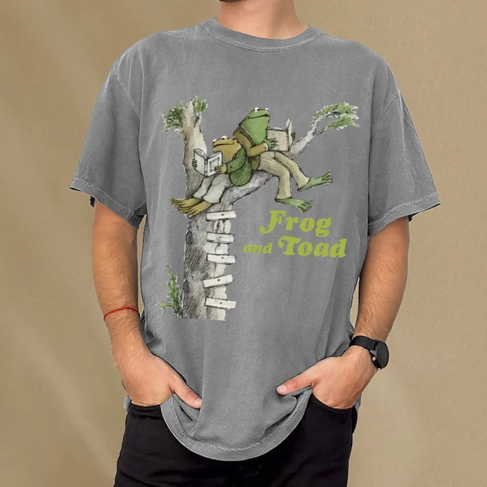 Pagewings Frog and Toad Old Book Unisex Washed T-shirt