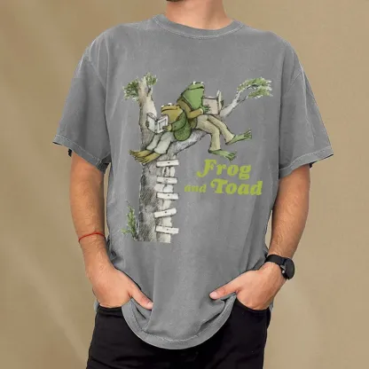Pagewings Frog and Toad Old Book Unisex Washed T-shirt
