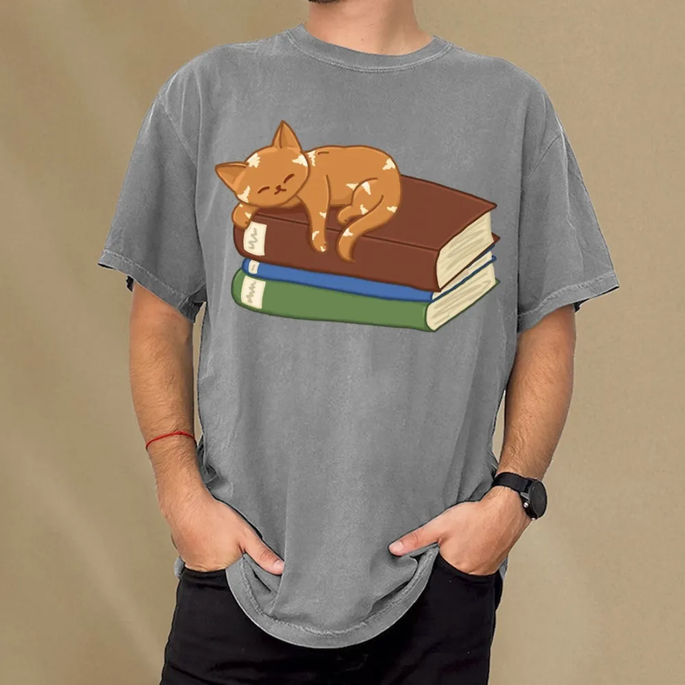Pagewings Orange Book Cat Unisex Washed T-shirt