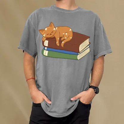 Pagewings Orange Book Cat Unisex Washed T-shirt