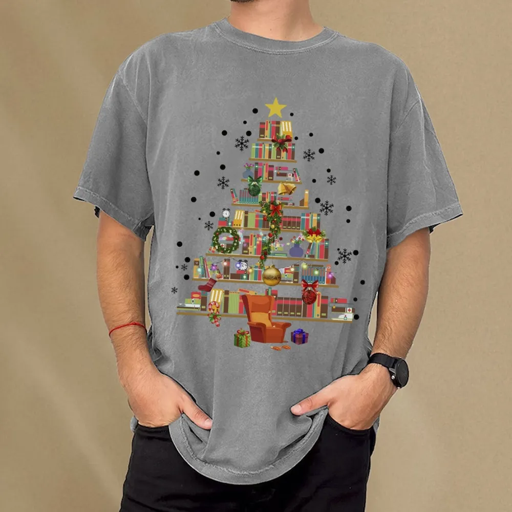 Pagewings Christmas Tree Made Of Books Unisex Washed T-shirt