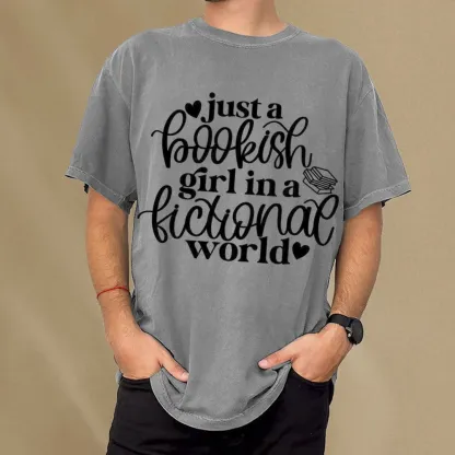 Pagewings Just A Bookish Girl In A Fictional World Unisex Washed T-shirt