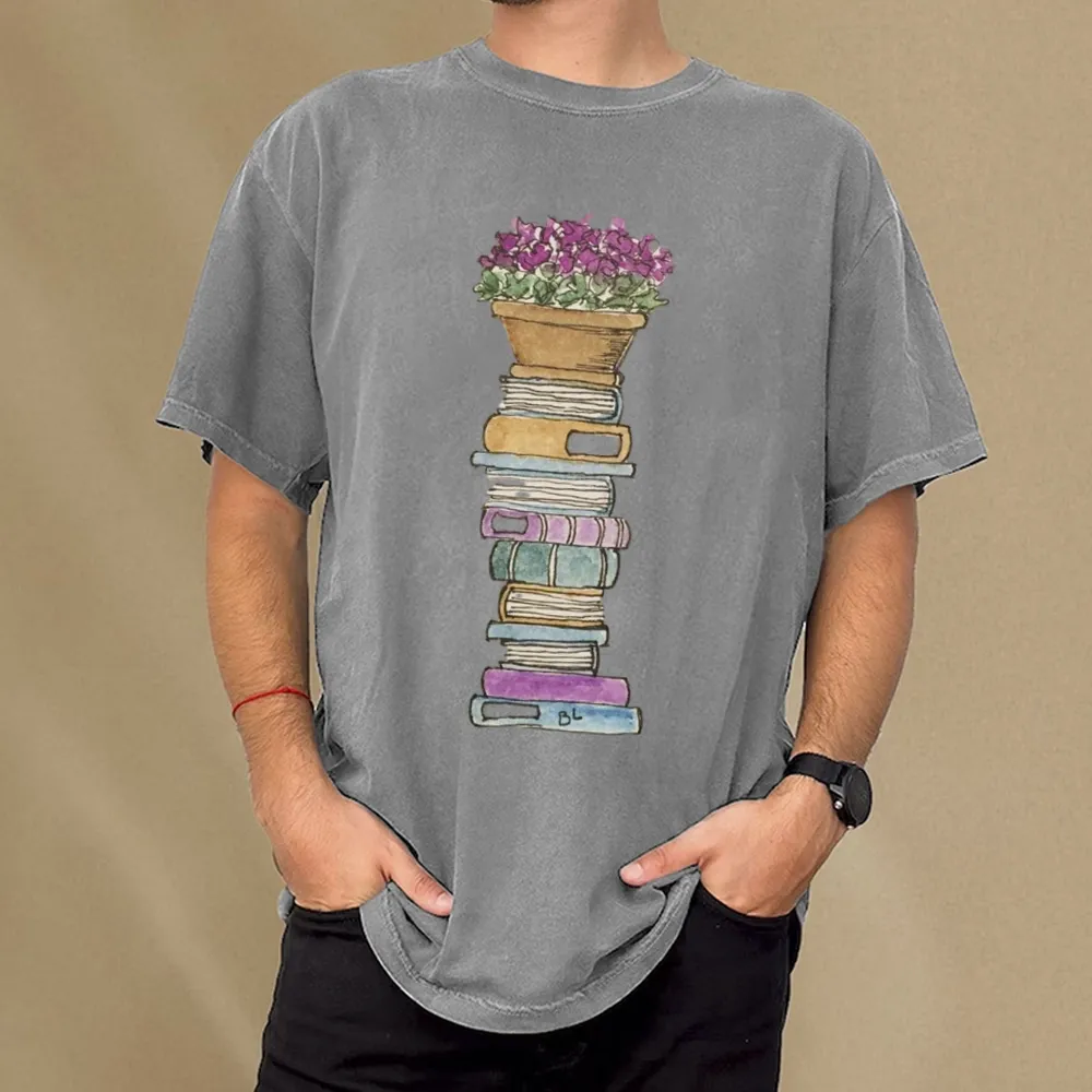 Pagewings Flower Pot and Books Unisex Washed T-shirt