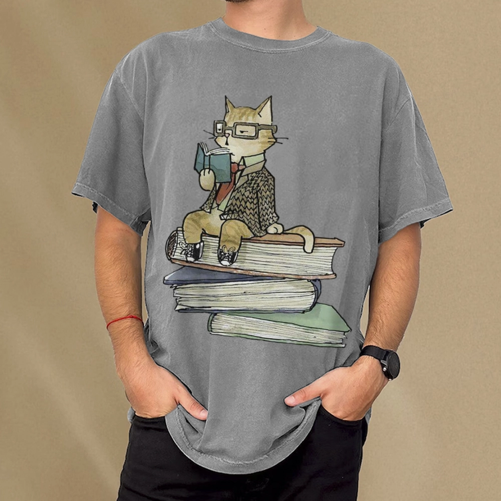 Pagewings Reading Cat Unisex Washed T-shirt