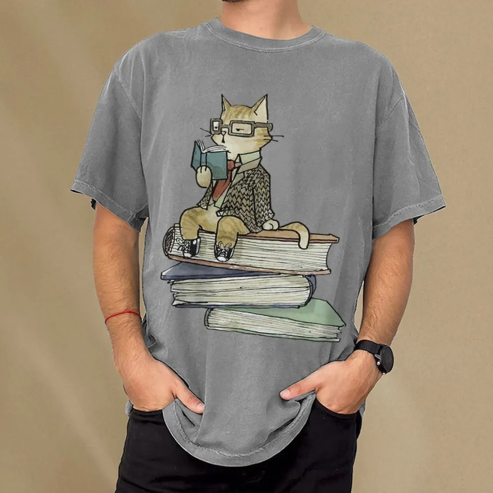 Pagewings Reading Cat Unisex Washed T-shirt