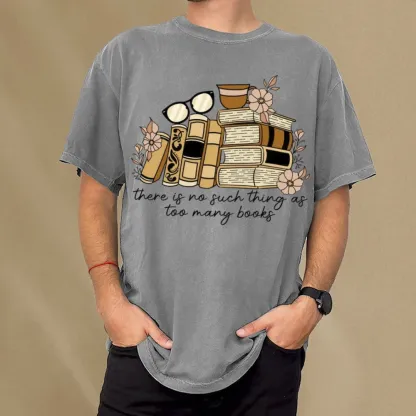 Pagewings There is no Such Thing as Too Many Books Unisex Washed T-shirt