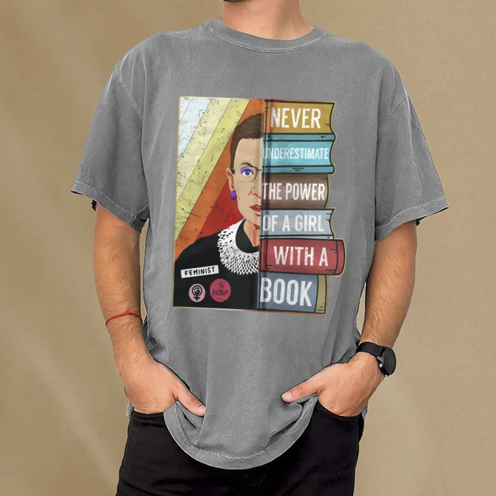 Pagewings Rbg Ruth Never Underestimate Power Of A Girl With Book Unisex Washed T-shirt