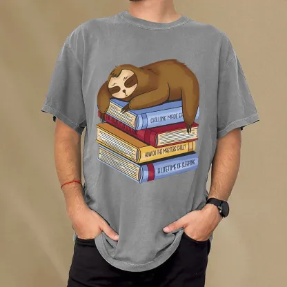 Pagewings Sloth And Book Unisex Washed T-shirt