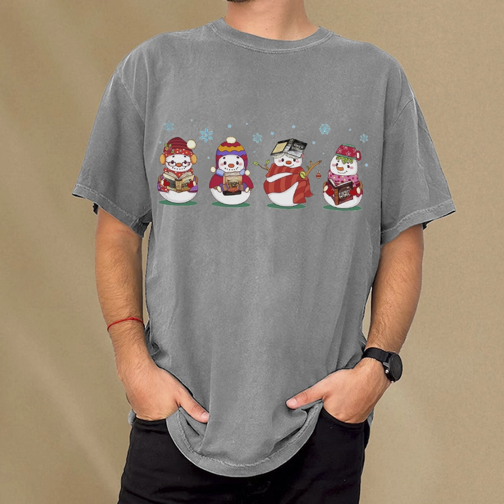 Pagewings Snowman Book Fourth Wing Unisex Washed T-shirt