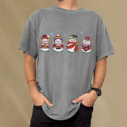Pagewings Snowman Book Fourth Wing Unisex Washed T-shirt
