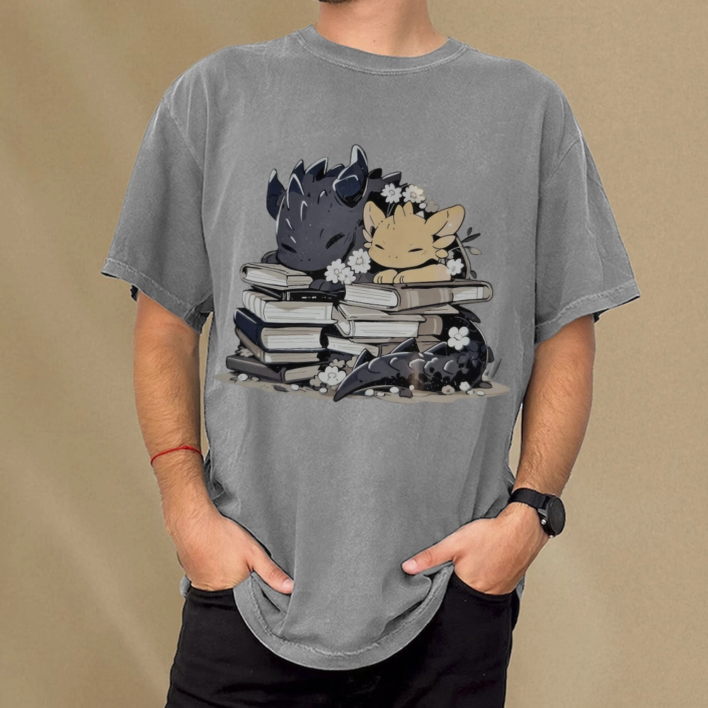 Pagewings Dargon And Book Unisex Washed T-shirt